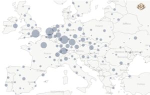 A disproportionate number of Bitcoin nodes are in Western Europe.